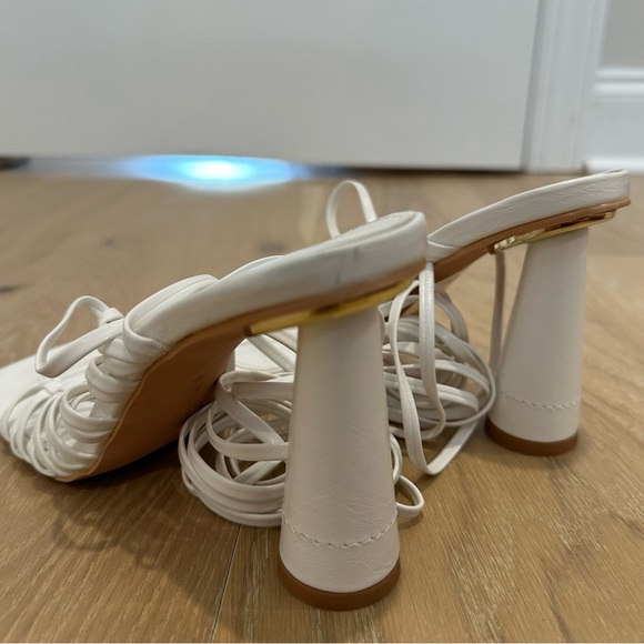Lulus Zindy White Lace-up High Heel Sandals Womens 6.5 Wedding Formal Bride Bach - Picture 10 of 13